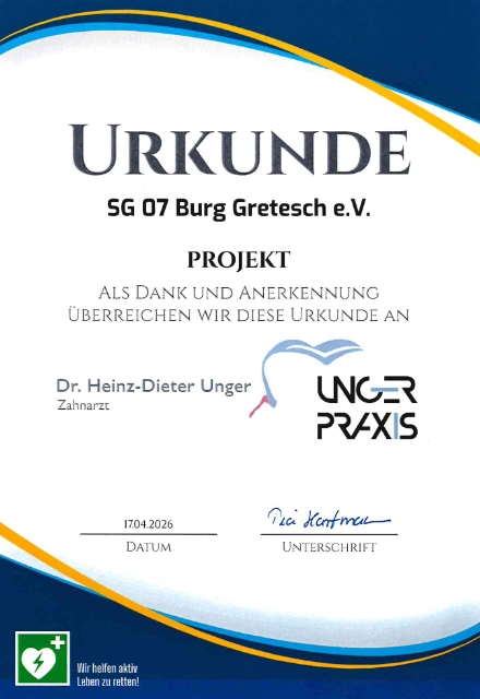 Urkunde vom TSG 07 Burg Gretesch e.V. Osnabrück